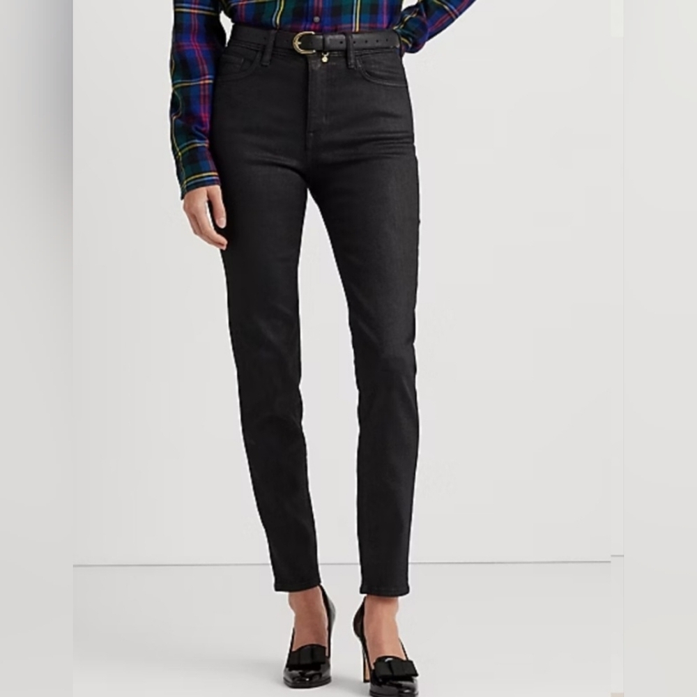 Ralph Lauren NWT Blk Label Coated High Rise Stretch Black Skinny Jeans Sz 10/30w